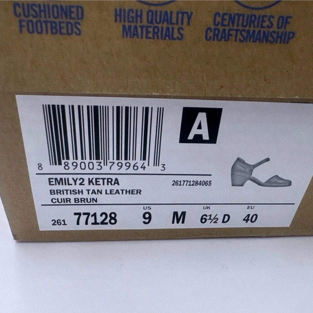 Clarks Emily2 Ketra British Tan Leather Mary Jane Block Heels 26177128 Size 9M